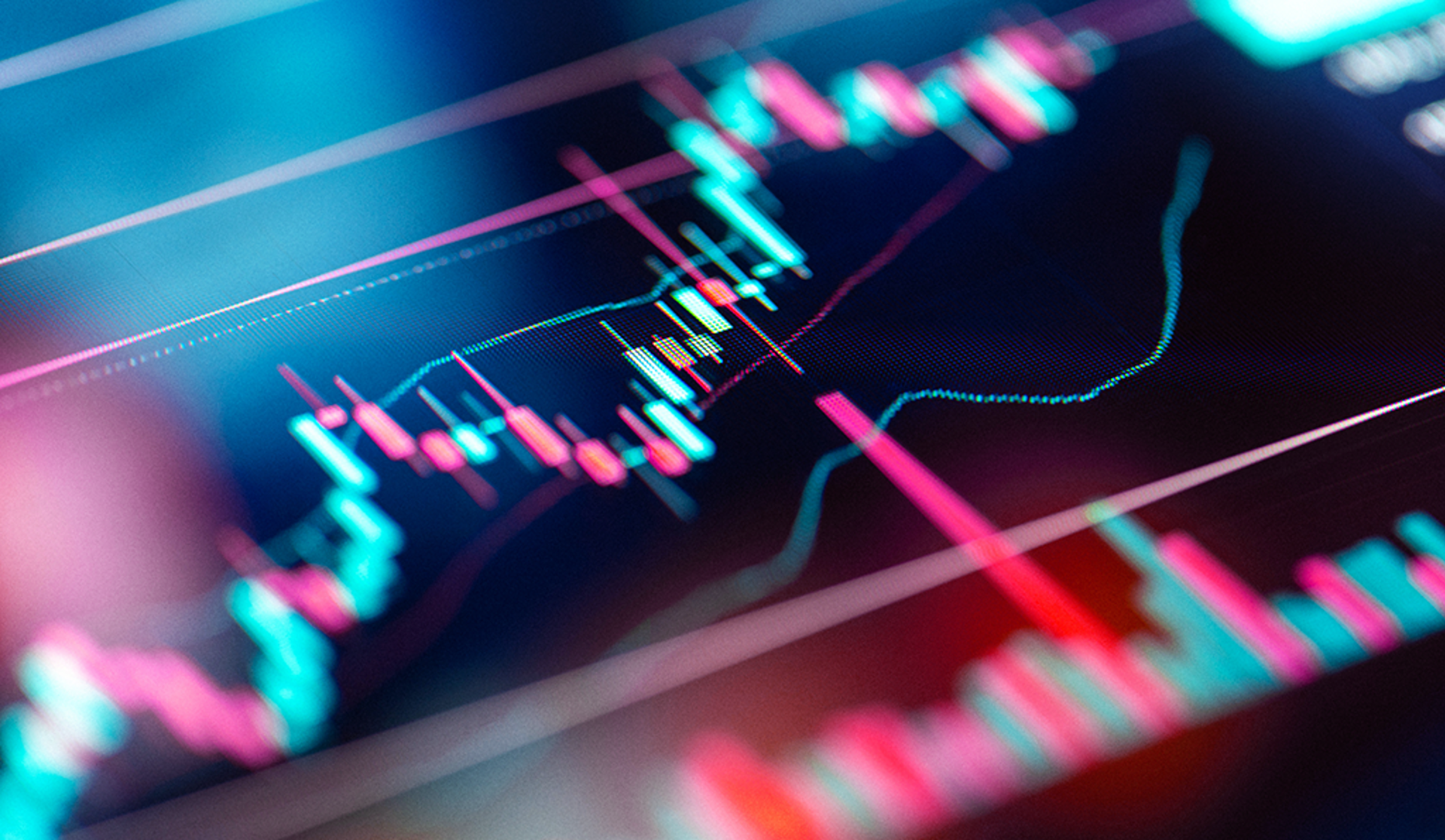 A detailed close-up view of a stock chart displaying various trends and data points for financial analysis.