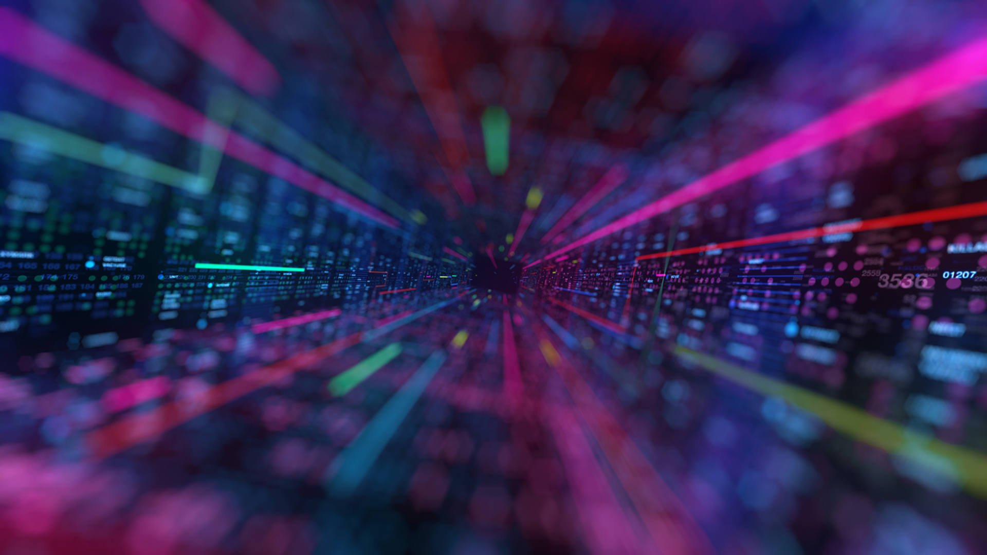 Vibrant abstract digital tunnel featuring colorful lights, illustrating a captivating journey through a data-driven landscape.