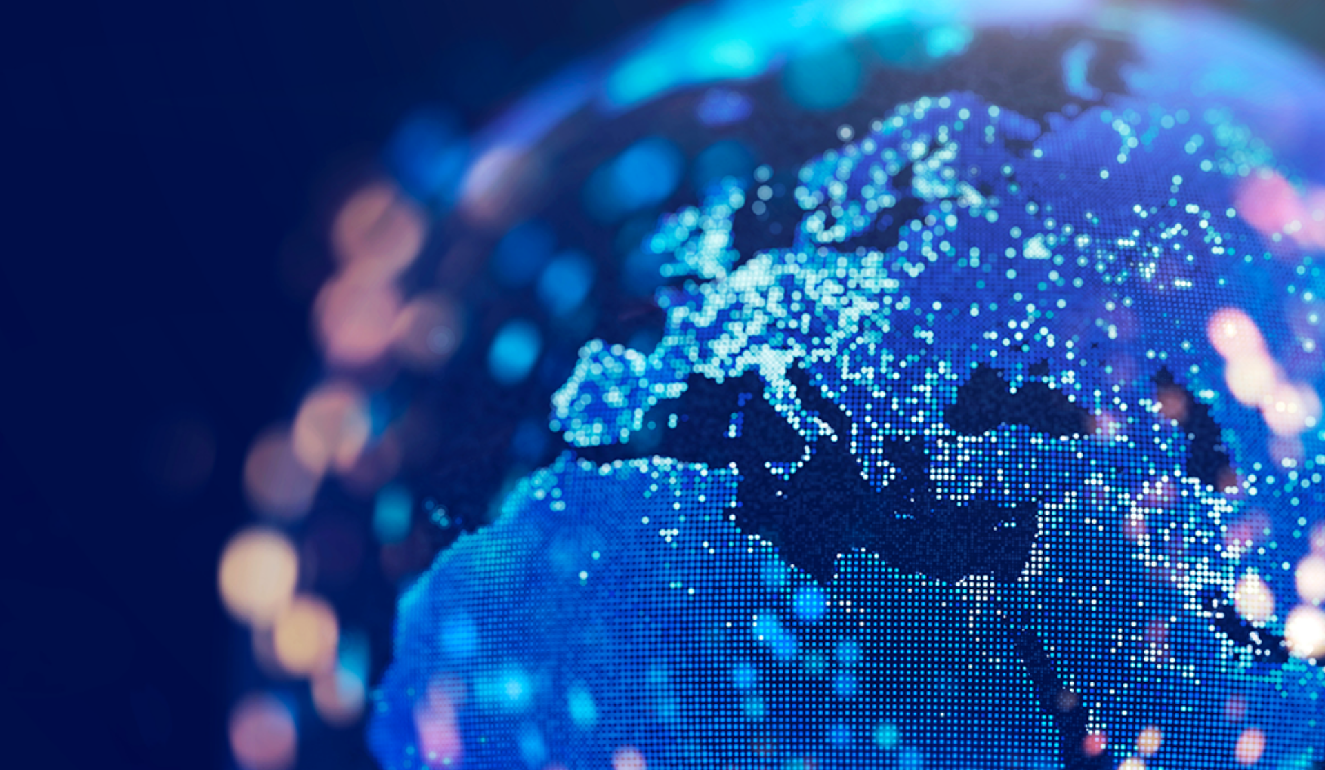 A digital globe shown in a pixelated blue